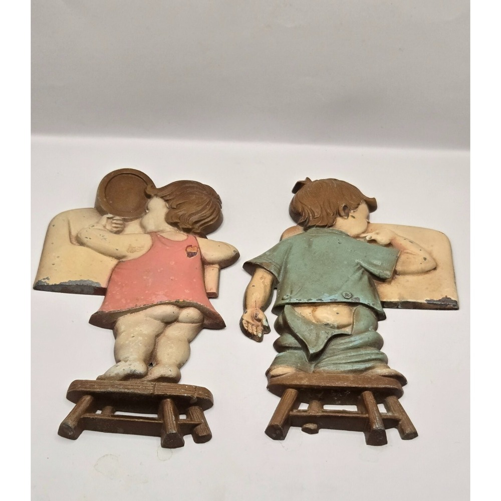 Vintage Set - 1988 Sexton Boy and Girl Bathroom Decor  Retro Humorous Wall Art